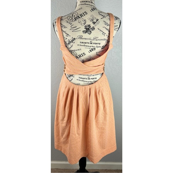Anthropologie 9-H15 StCL Fit & Flare Dress Pale Orange Pink Cut Out Back Medium - Picture 7 of 14